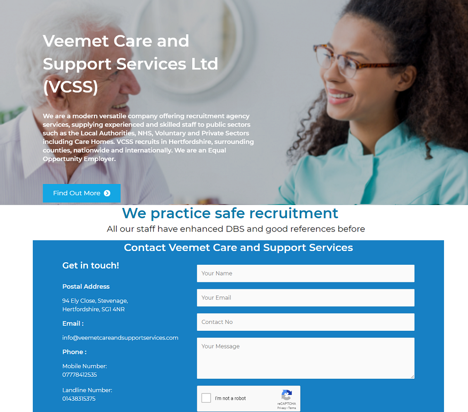 veemet care and support services website designed by evantu it and web solutions