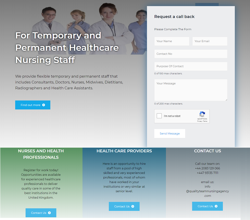 quality team nursing agency website designed by evantu it and web solutions